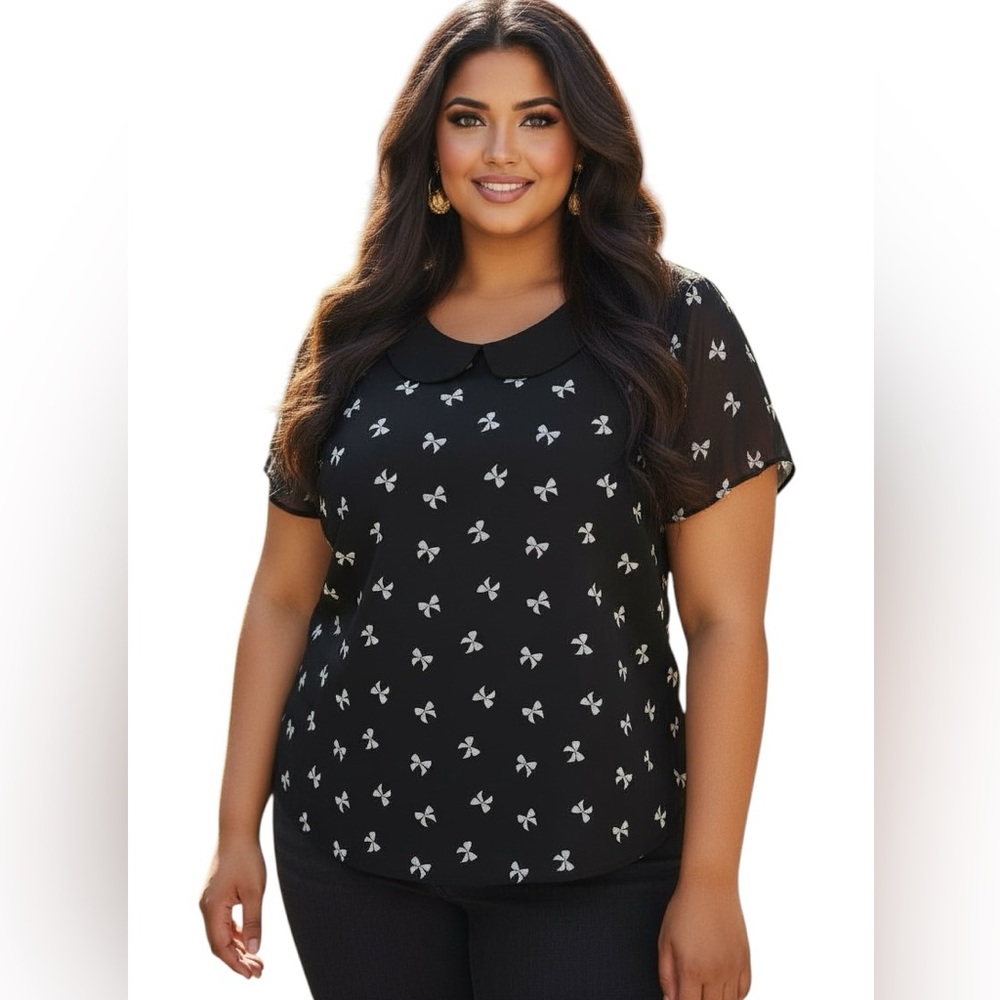 Torrid Georgette Peter Pan Collar Bow Printed Top  Casual Plus Size 2X
